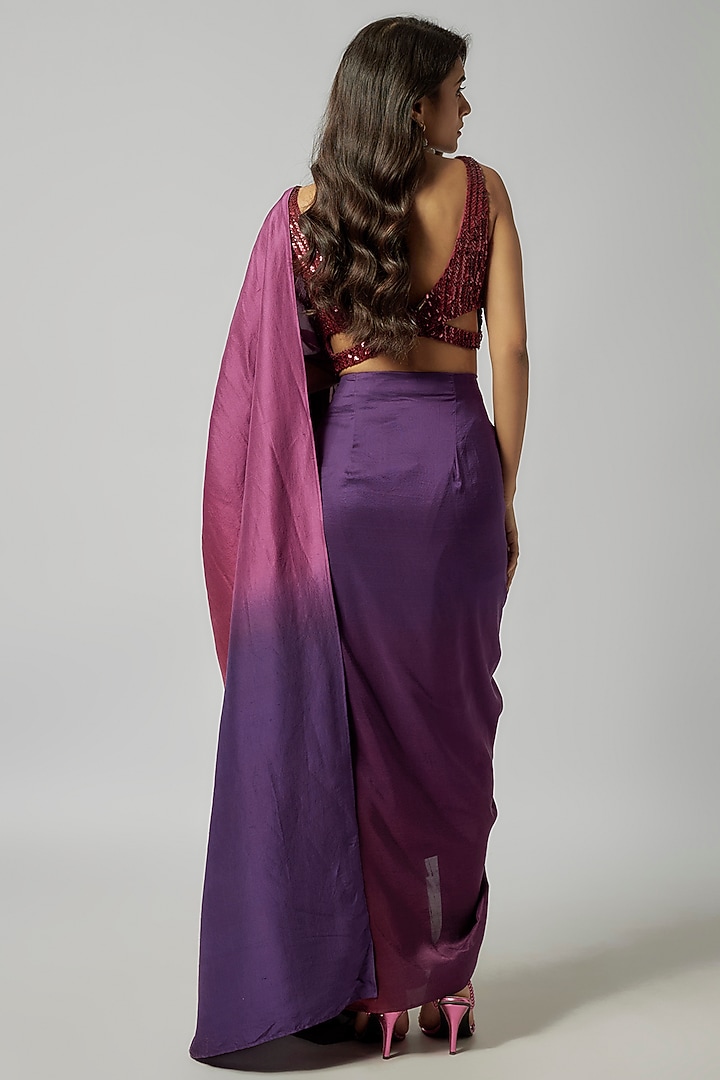 Ombre Plum Silk Pre-Draped Wedding Saree by 431-88 By Shweta Kapur at Pernia's Pop Up Shop