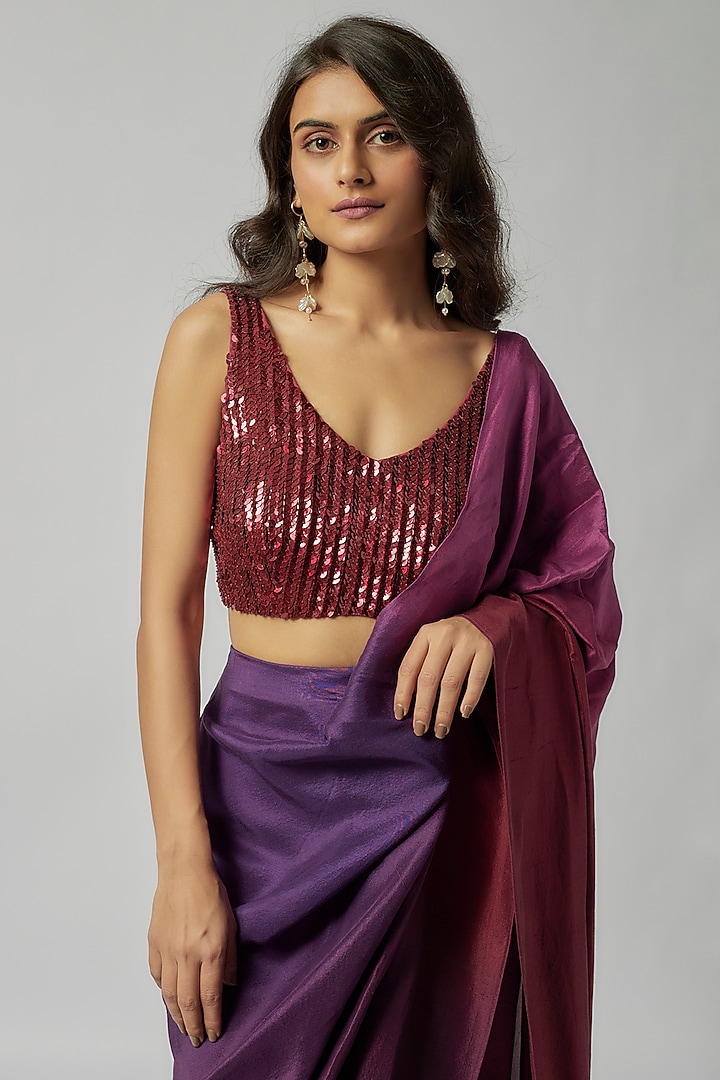 Ombre Plum Silk Pre-Draped Wedding Saree by 431-88 By Shweta Kapur at Pernia's Pop Up Shop