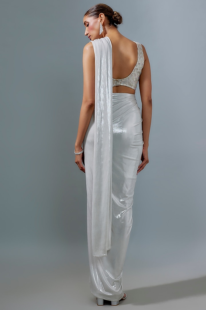 Champagne Pleated Metallic Blouse by 431-88 By Shweta Kapur at Pernia's Pop Up Shop