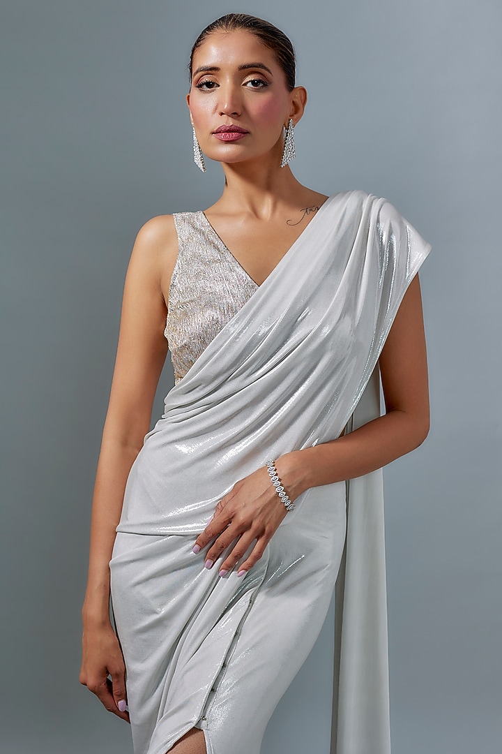 Champagne Pleated Metallic Blouse by 431-88 By Shweta Kapur at Pernia's Pop Up Shop