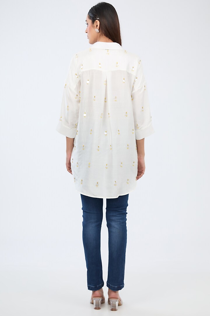 White Silk Beads & Sequins Embroidered Shirt by 431-88 By Shweta Kapur at Pernia's Pop Up Shop