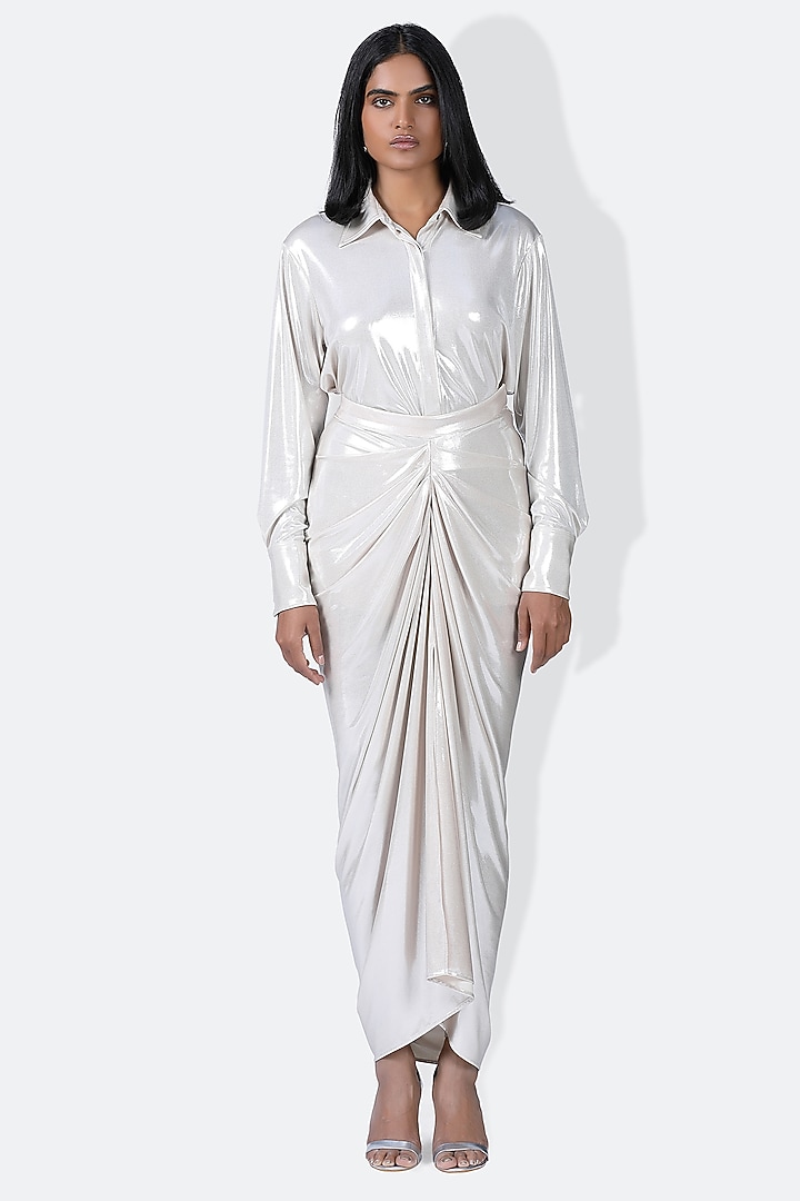 Ecru Liquid Jersey Skirt by 431-88 By Shweta Kapur at Pernia's Pop Up Shop