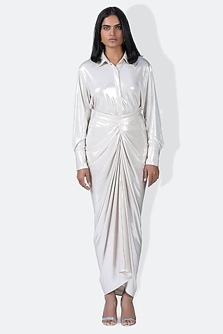 Ecru Liquid Jersey Skirt by 431-88 By Shweta Kapur