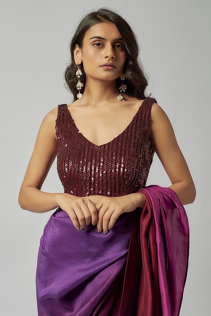 Maroon Silk Sequins & Glass Bead Embroidered Blouse by 431-88 By Shweta Kapur