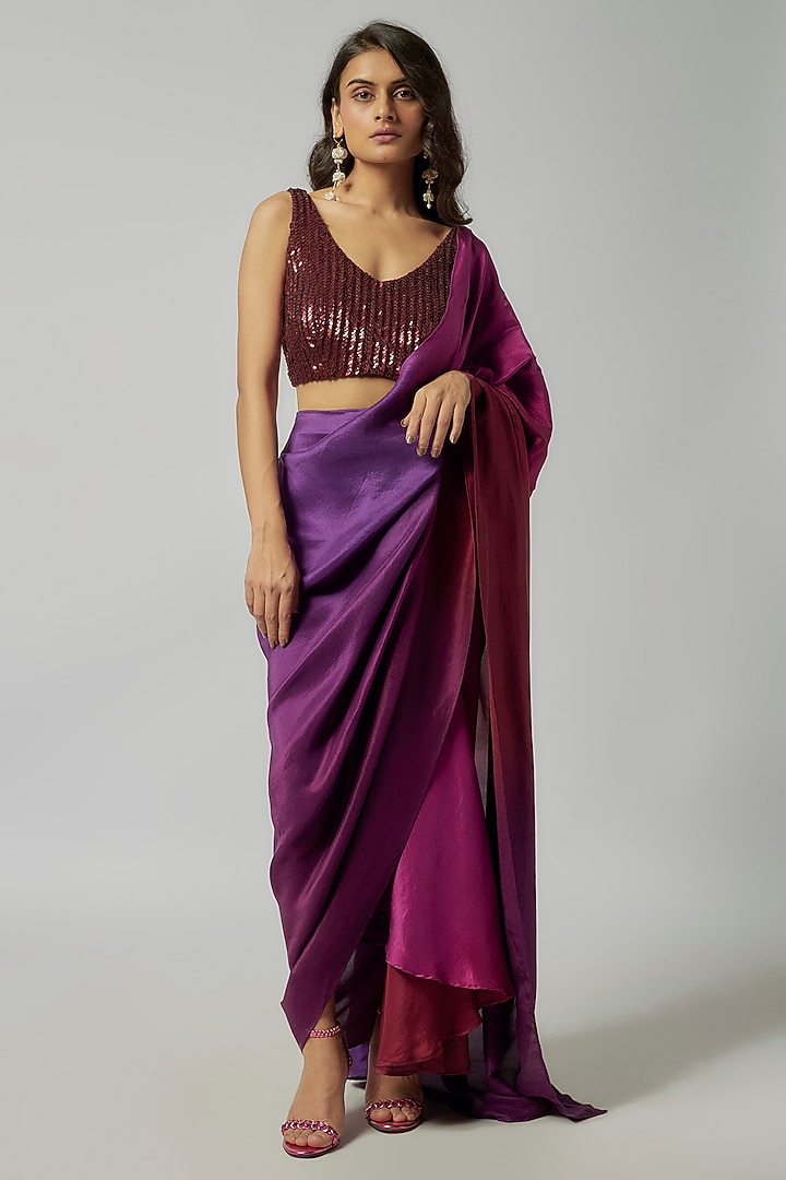 Maroon Silk Sequins & Glass Bead Embroidered Blouse by 431-88 By Shweta Kapur at Pernia's Pop Up Shop