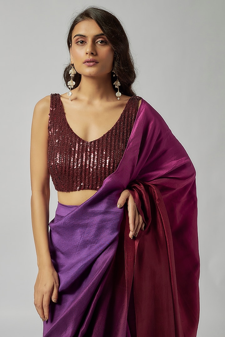 Maroon Silk Sequins & Glass Bead Embroidered Blouse by 431-88 By Shweta Kapur at Pernia's Pop Up Shop