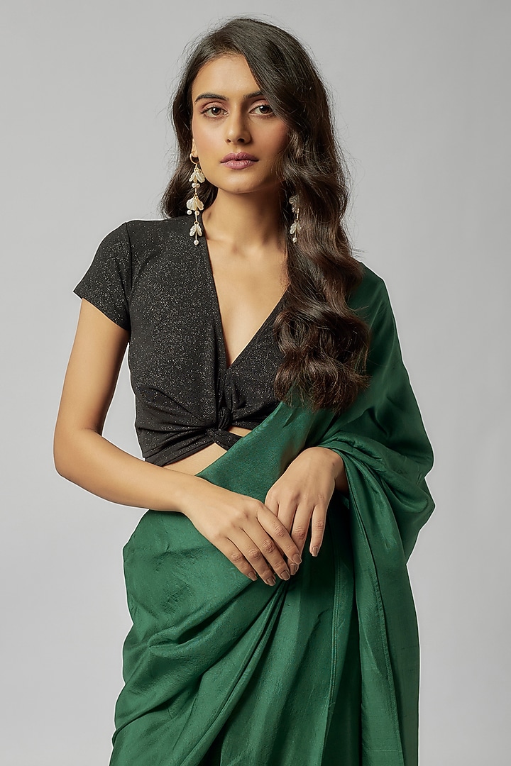 Forest Green Silk Pre-Draped Wedding Saree by 431-88 By Shweta Kapur at Pernia's Pop Up Shop