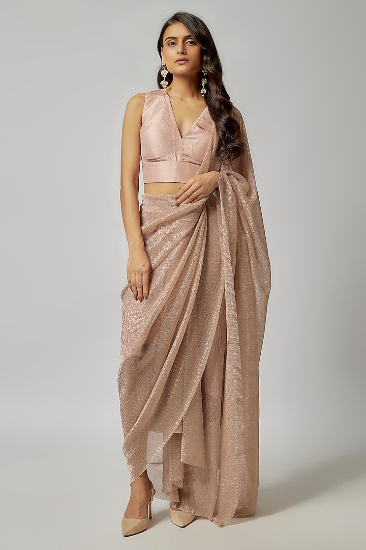 Baby Pink Net Pre-Draped Wedding Saree by 431-88 By Shweta Kapur at Pernia's Pop Up Shop