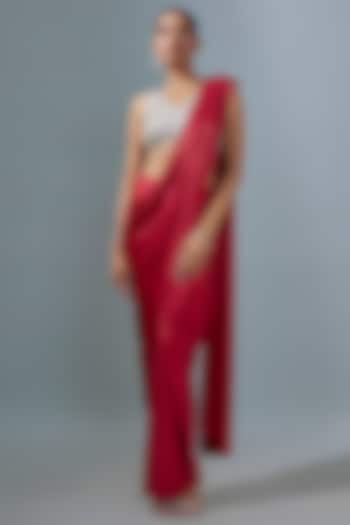 Red Pleated Metallic Saree by 431-88 By Shweta Kapur at Pernia's Pop Up Shop