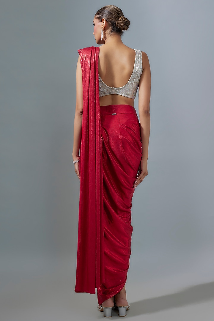 Red Pleated Metallic Wedding Saree by 431-88 By Shweta Kapur at Pernia's Pop Up Shop
