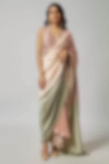 Salmon Pink Ombre Silk Pre-Draped Saree by 431-88 By Shweta Kapur