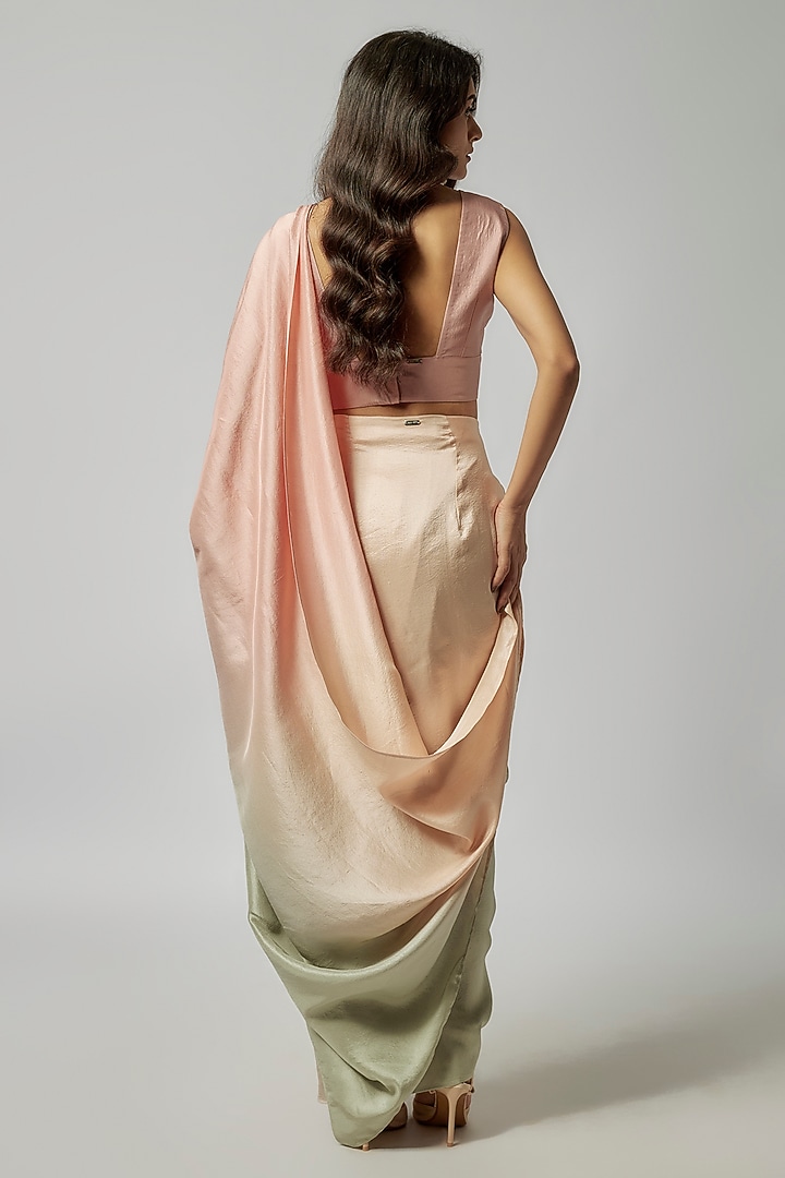 Salmon Pink Ombre Silk Pre-Draped Wedding Saree by 431-88 By Shweta Kapur at Pernia's Pop Up Shop