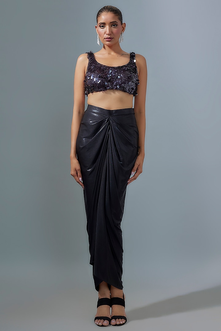 Black Liquid Jersey Skirt by 431-88 By Shweta Kapur at Pernia's Pop Up Shop