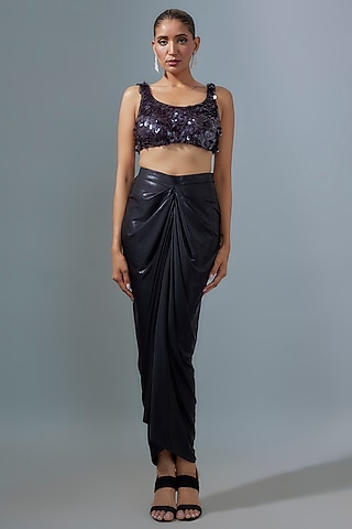 Black Liquid Jersey Skirt by 431-88 By Shweta Kapur