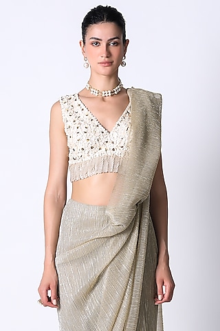 Champagne Silk Blouse by 431-88 By Shweta Kapur