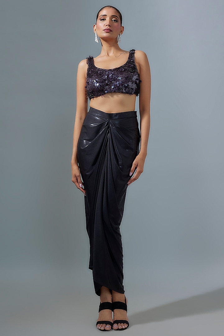 Black Silk Sequins Hand Embroidered Blouse by 431-88 By Shweta Kapur at Pernia's Pop Up Shop