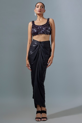 Black Silk Sequins Hand Embroidered Blouse by 431-88 By Shweta Kapur