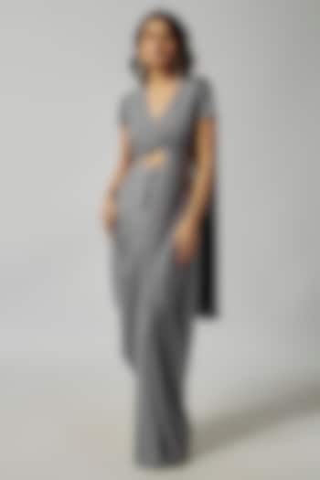 Grey Shimmer Jersey Pre-Draped Saree by 431-88 By Shweta Kapur