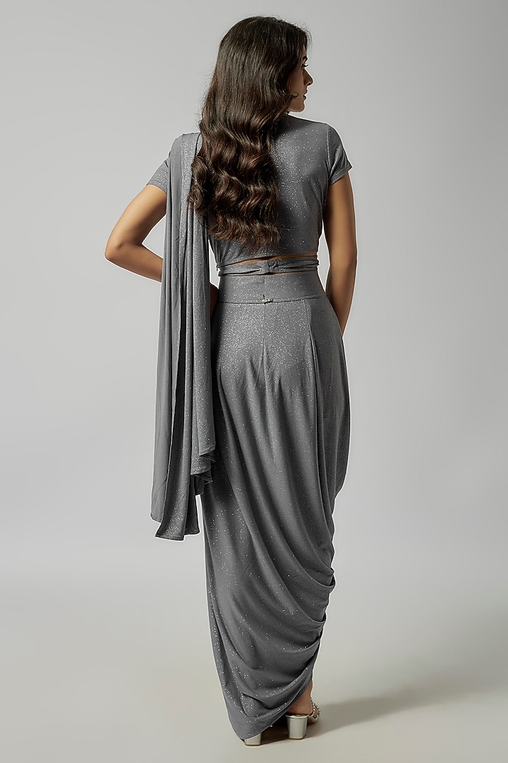 Grey Shimmer Jersey Pre-Draped Wedding Saree by 431-88 By Shweta Kapur at Pernia's Pop Up Shop