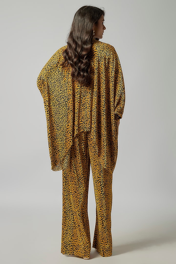 Yellow Pleated Metallic Printed Co-Ord Set by 431-88 By Shweta Kapur at Pernia's Pop Up Shop