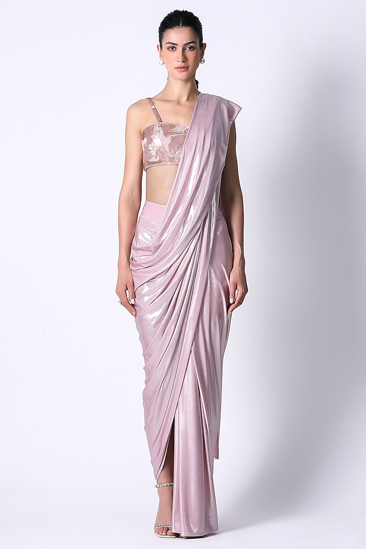 Baby Pink Liquid Jersey Wedding Saree by 431-88 By Shweta Kapur at Pernia's Pop Up Shop