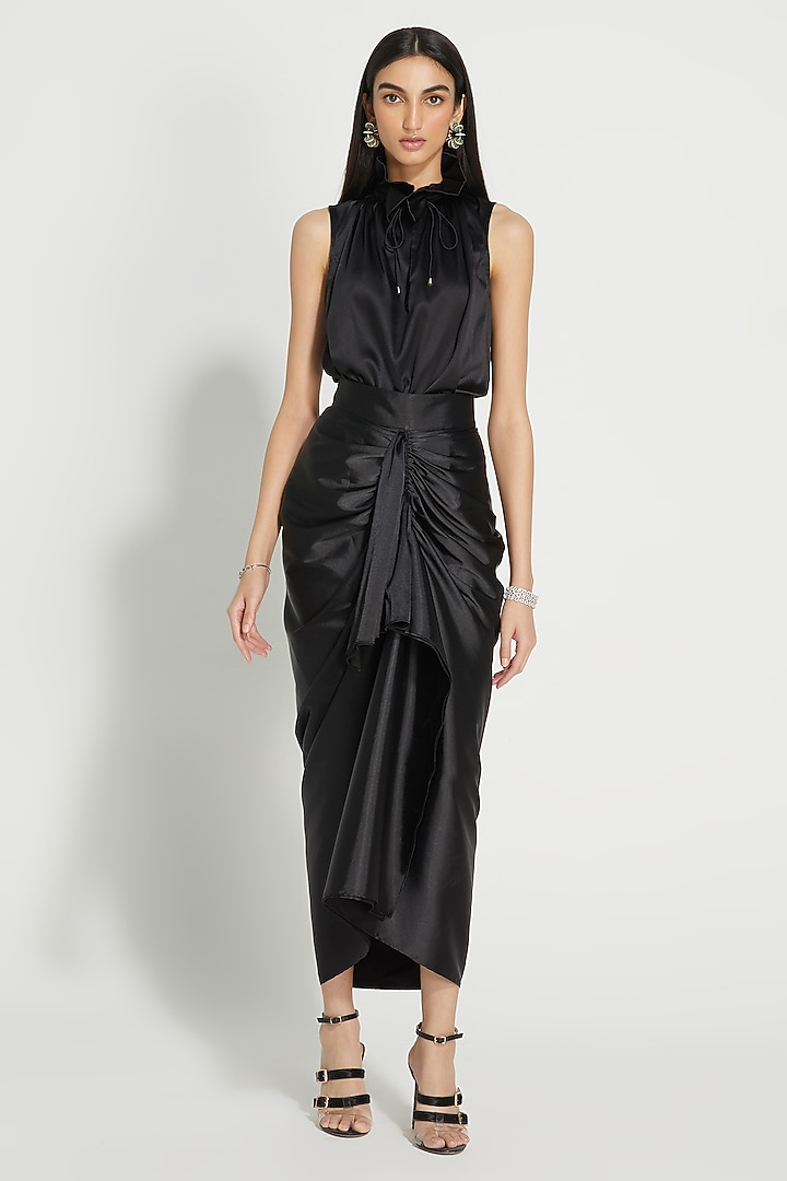 Black Satin Skirt by 431-88 By Shweta Kapur at Pernia's Pop Up Shop