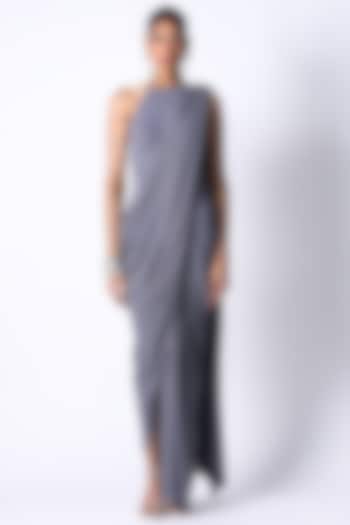 Grey Shimmer jersey Draped Wedding Saree by 431-88 By Shweta Kapur at Pernia's Pop Up Shop