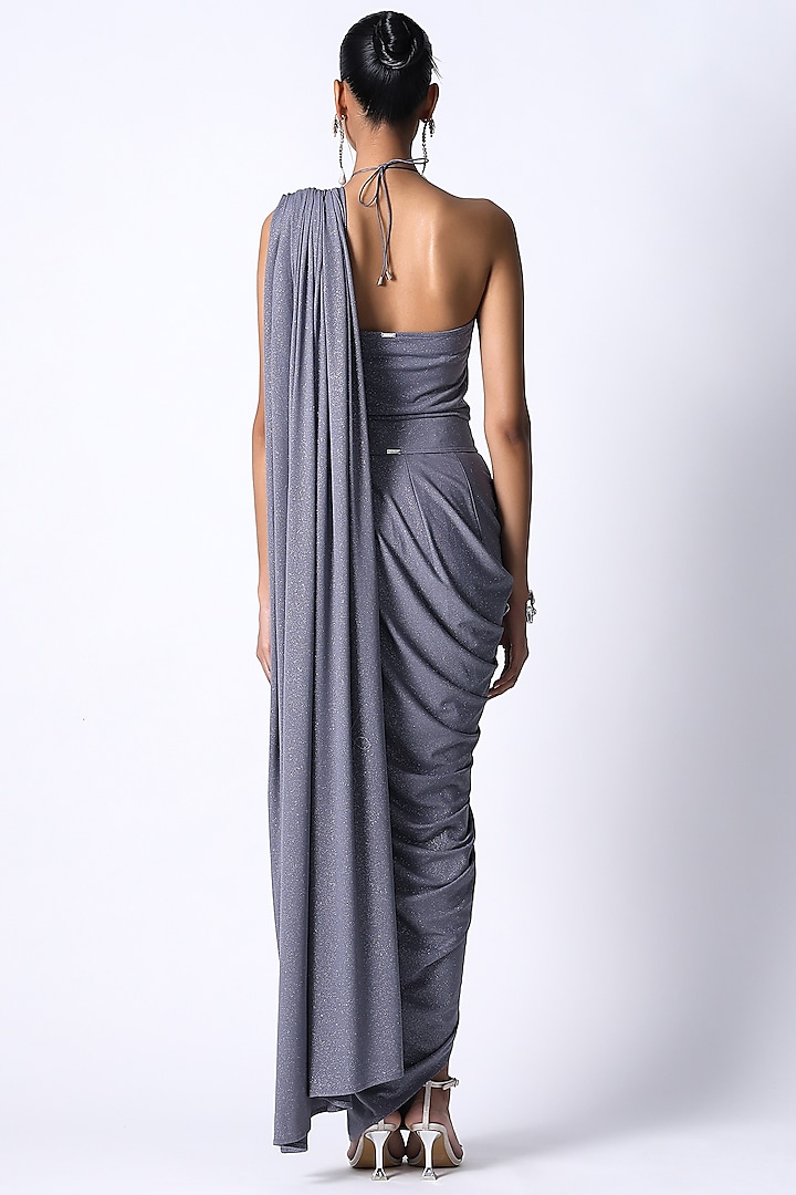 Grey Shimmer jersey Draped Wedding Saree by 431-88 By Shweta Kapur at Pernia's Pop Up Shop