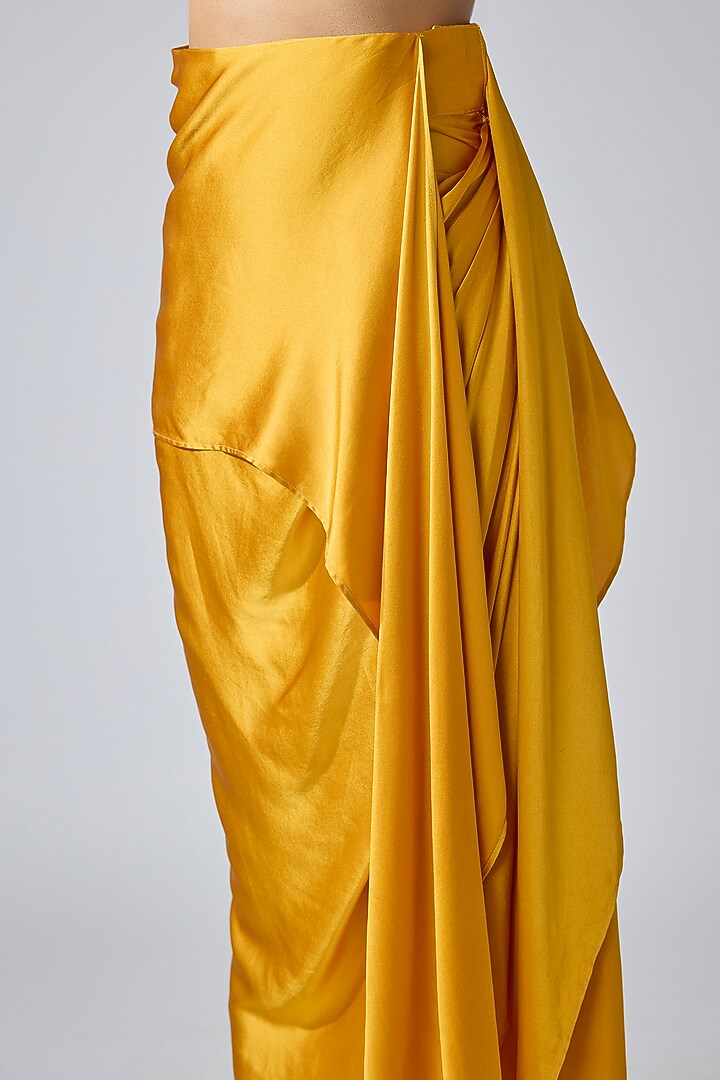 Ochre Yellow Silk Satin Draped Tie-Up Skirt by 431-88 By Shweta Kapur at Pernia's Pop Up Shop