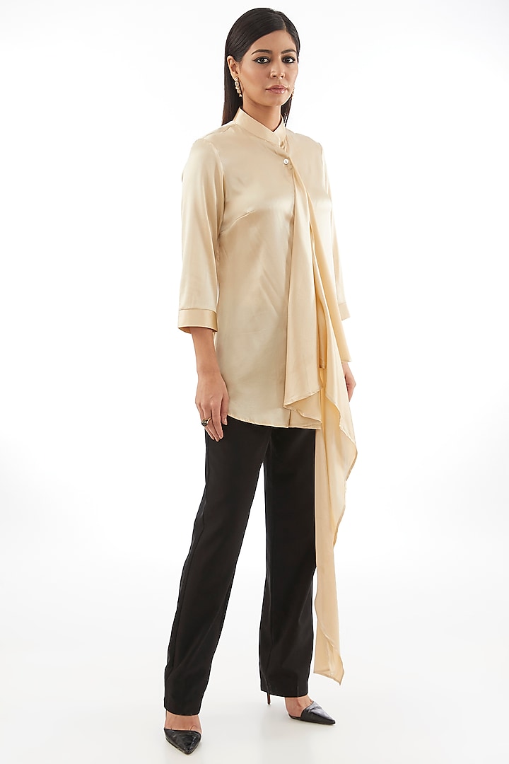 Champagne Silk Satin Scarf Shirt by 431-88 By Shweta Kapur at Pernia's Pop Up Shop