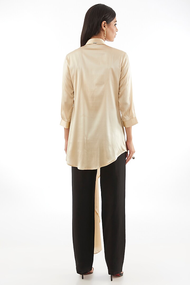 Champagne Silk Satin Scarf Shirt by 431-88 By Shweta Kapur at Pernia's Pop Up Shop