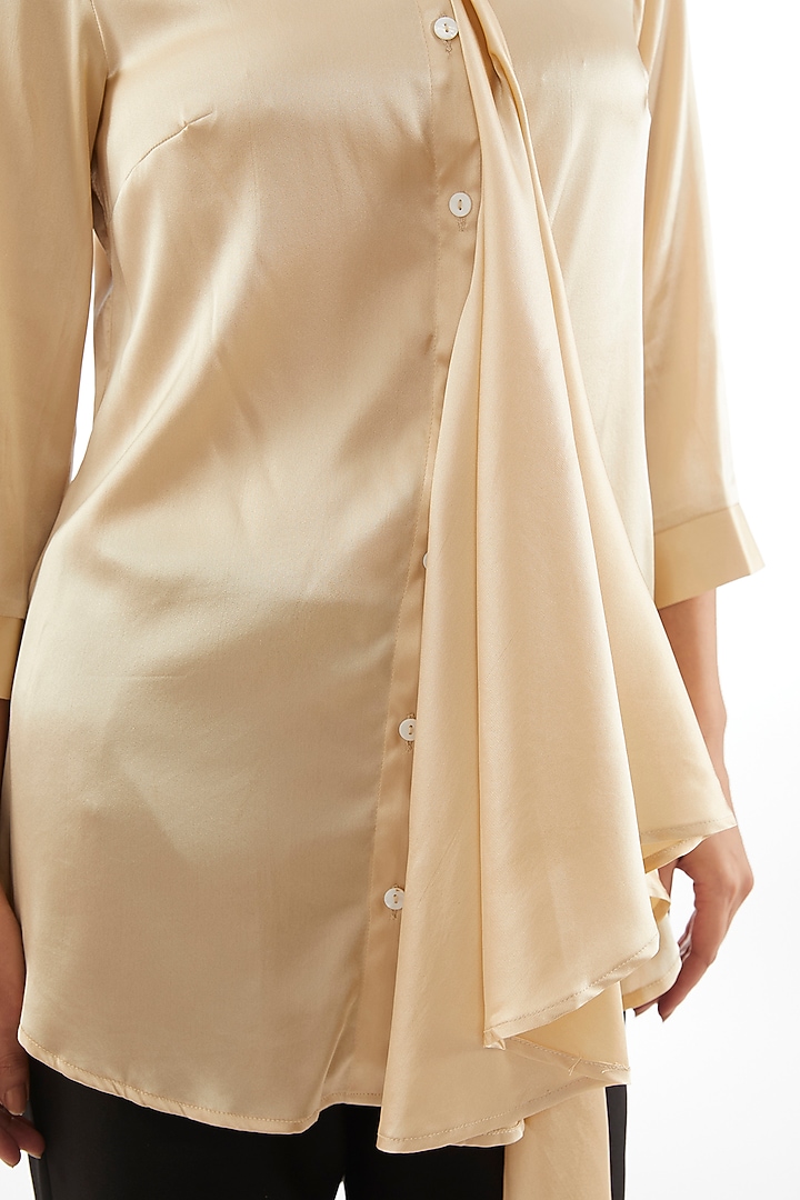 Champagne Silk Satin Scarf Shirt by 431-88 By Shweta Kapur at Pernia's Pop Up Shop
