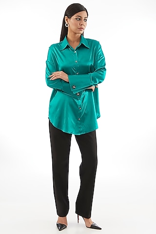 Emerald Green Silk Satin Shirt by 431-88 By Shweta Kapur