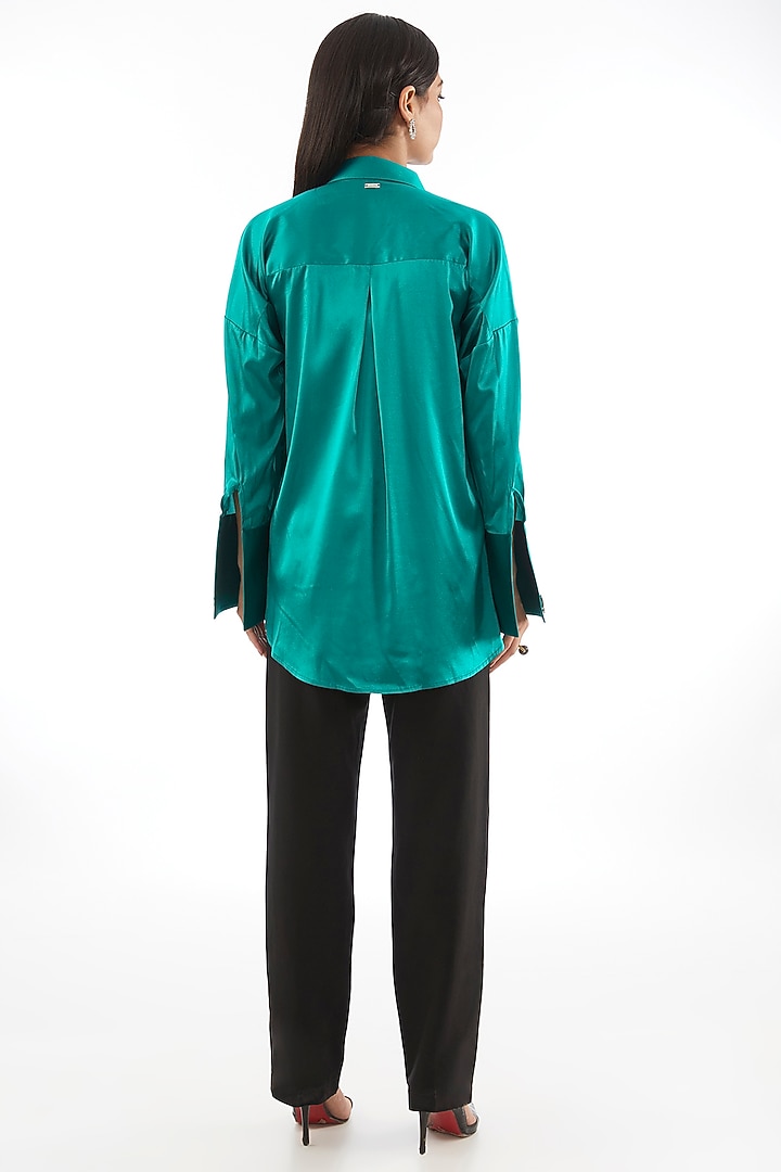 Emerald Green Silk Satin Shirt by 431-88 By Shweta Kapur at Pernia's Pop Up Shop