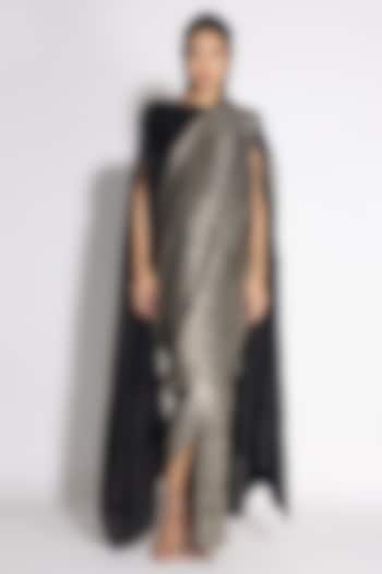 Black Pleated Metallic Wedding Saree by 431-88 By Shweta Kapur at Pernia's Pop Up Shop