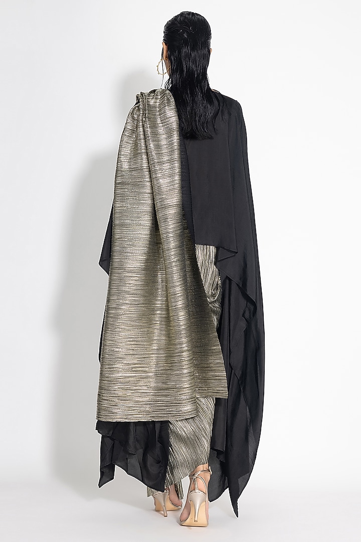 Black Pleated Metallic Wedding Saree by 431-88 By Shweta Kapur at Pernia's Pop Up Shop