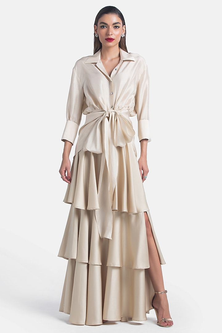 Champagne Silk Shirt by 431-88 By Shweta Kapur at Pernia's Pop Up Shop