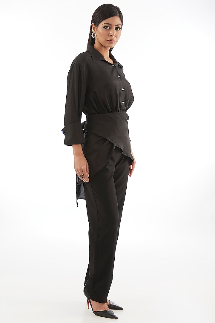 Black Silk Knotted Shirt by 431-88 By Shweta Kapur at Pernia's Pop Up Shop