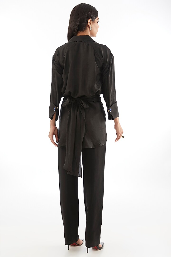 Black Silk Knotted Shirt by 431-88 By Shweta Kapur at Pernia's Pop Up Shop