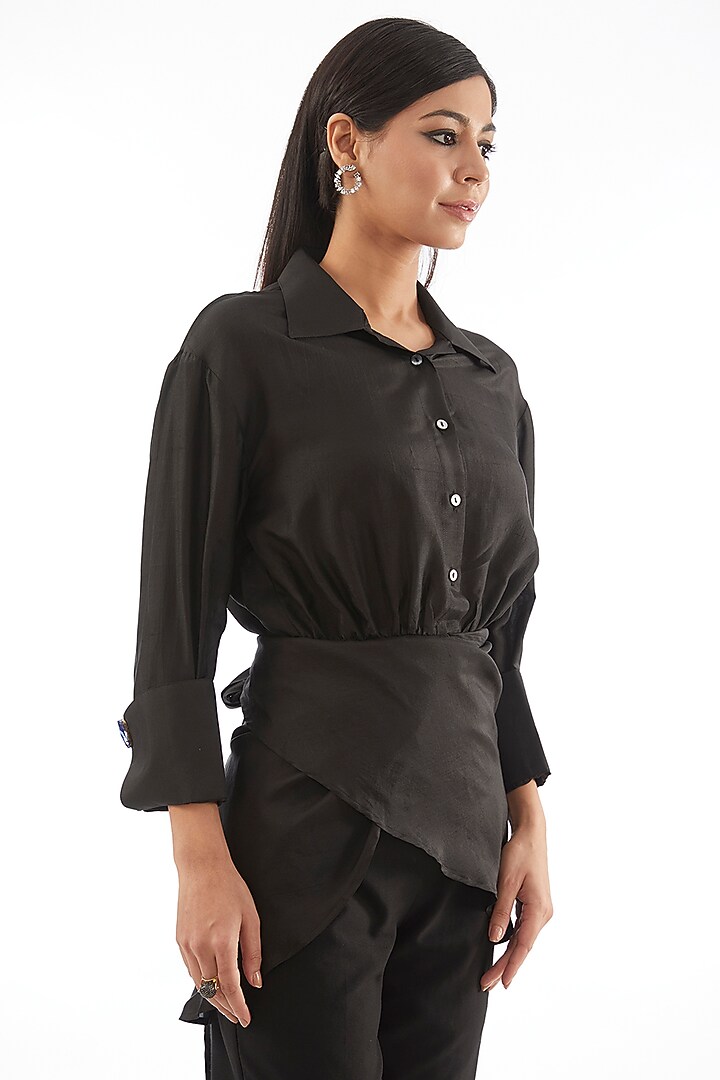 Black Silk Knotted Shirt by 431-88 By Shweta Kapur at Pernia's Pop Up Shop