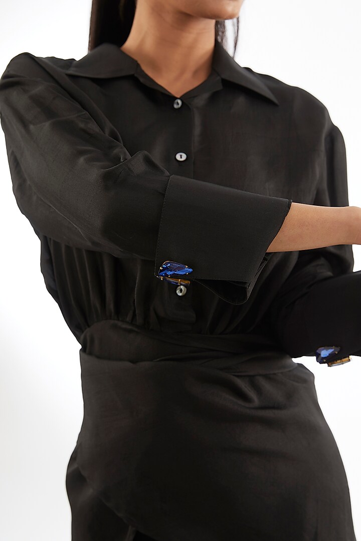Black Silk Knotted Shirt by 431-88 By Shweta Kapur at Pernia's Pop Up Shop