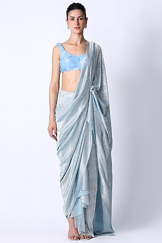 Ice Blue Silk Sleeveless Blouse by 431-88 By Shweta Kapur