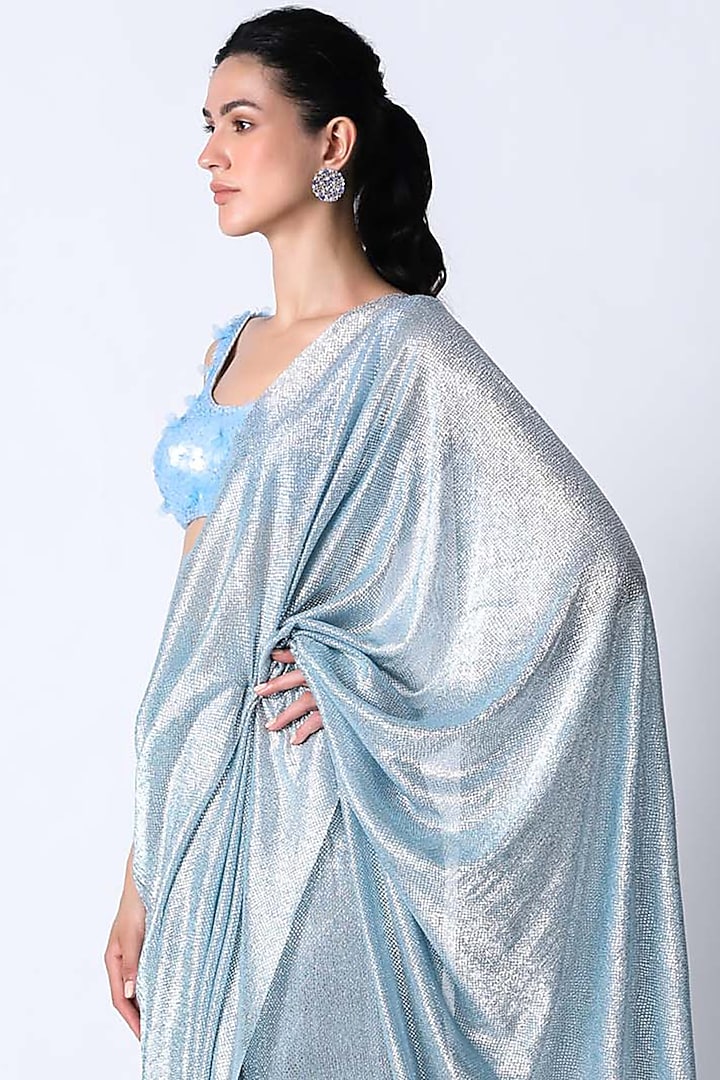 Ice Blue Silk Sleeveless Blouse by 431-88 By Shweta Kapur at Pernia's Pop Up Shop