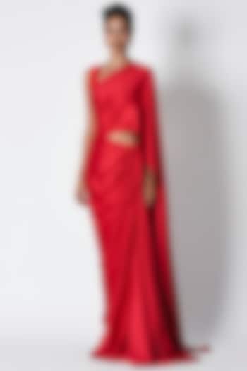 Red Crepe Pre-Draped Wedding Saree by 431-88 By Shweta Kapur at Pernia's Pop Up Shop
