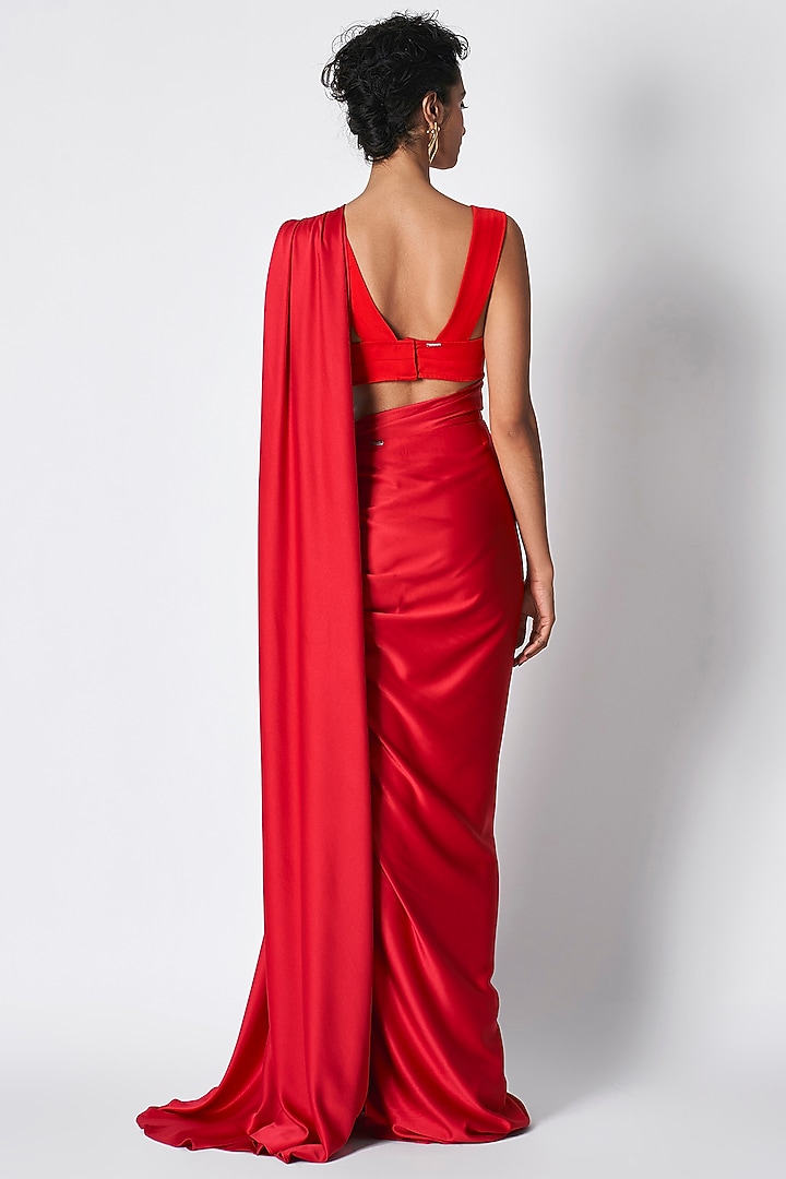 Red Crepe Pre-Draped Wedding Saree by 431-88 By Shweta Kapur at Pernia's Pop Up Shop