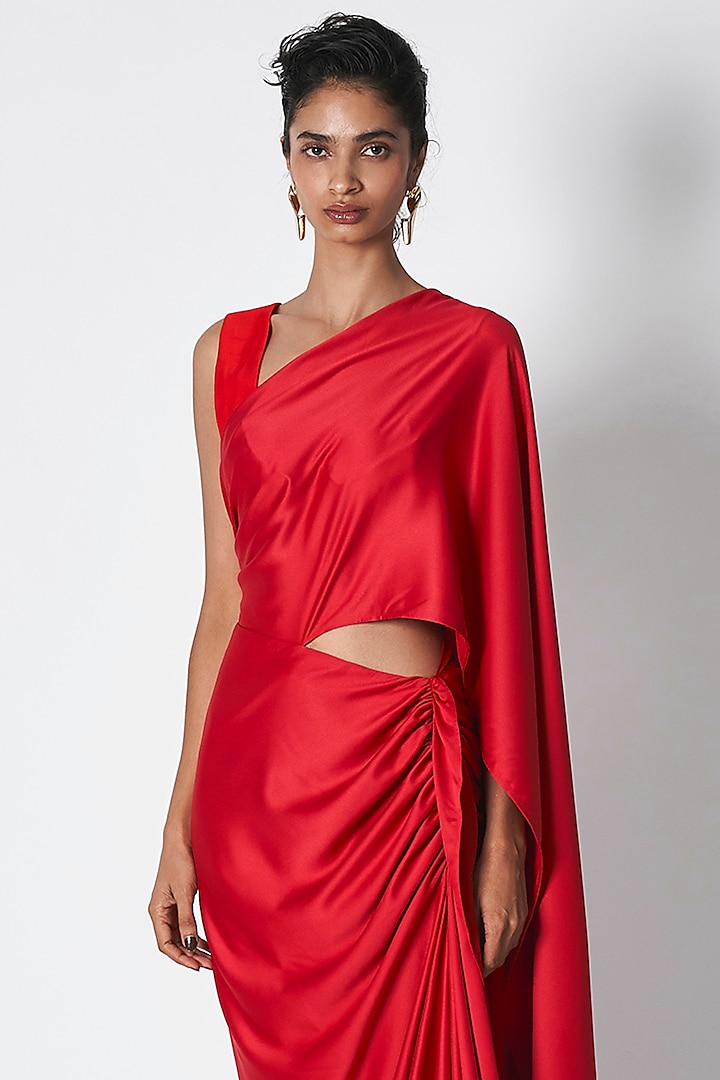 Red Crepe Pre-Draped Wedding Saree by 431-88 By Shweta Kapur at Pernia's Pop Up Shop
