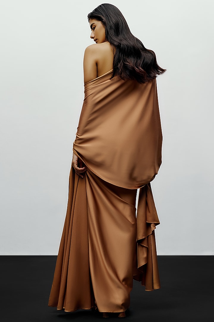 Copper Crepe Pre-Stitched Wedding Saree by 431-88 By Shweta Kapur at Pernia's Pop Up Shop
