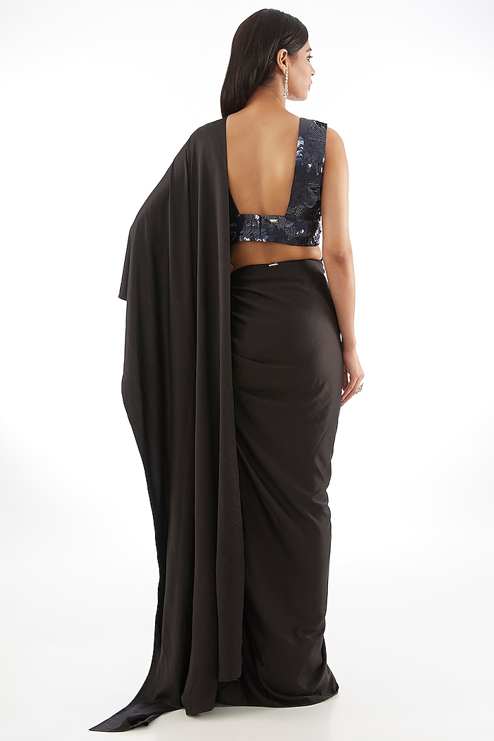 Black Versace Crepe Draped Wedding Saree by 431-88 By Shweta Kapur at Pernia's Pop Up Shop