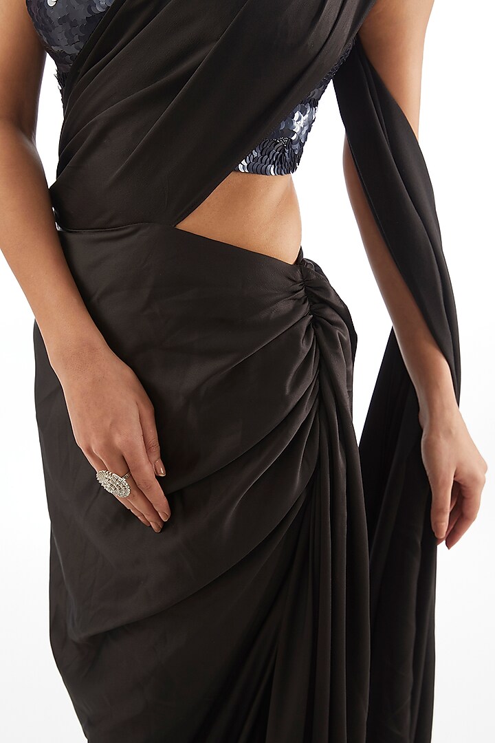 Black Versace Crepe Draped Wedding Saree by 431-88 By Shweta Kapur at Pernia's Pop Up Shop
