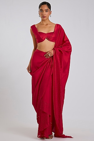 Red Crepe Sculpted Top by 431-88 By Shweta Kapur